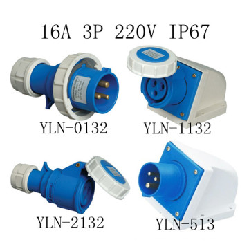 IP67 220V Electrial Plug and Socket, 16A 3pin Blue Waterproof Plug and Socket